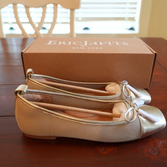 Eric Javits - Parris Gold Leather Ballet Flats Women's Size 6.5 - Picture 4 of 7